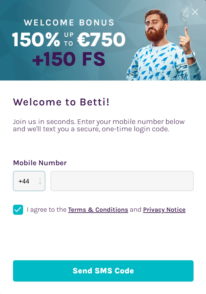 Betti Casino registration process